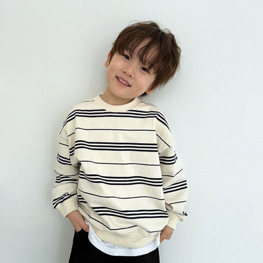 The Simple Stripe Sweatshirt Korean toddler sweater in heather made in Korea