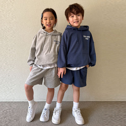 Slow Down Hoodie Shorts Set Korean toddler set in air force blue made in Korea