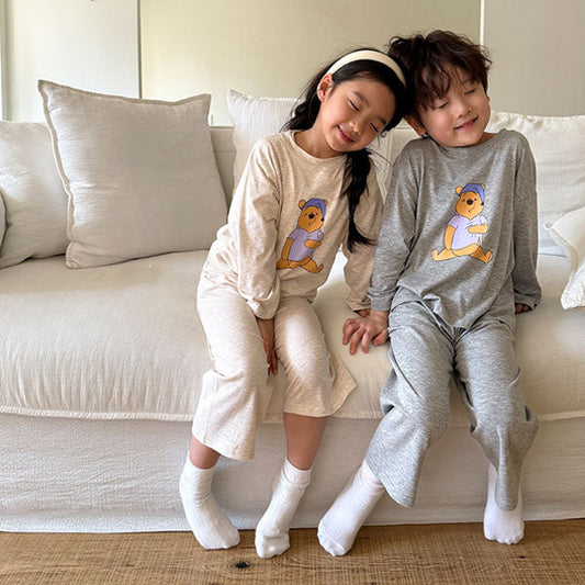 Pooh 8/10 Loungewear Korean toddler loungewear in heather made in Korea