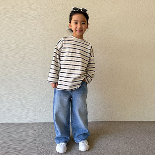 Last Half-Open Denim Korean toddler pants in light denim made in Korea