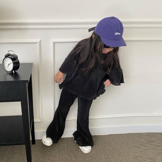 Pleated Bootcut Pants - Adult Korean kids pants in sky blue made in Korea