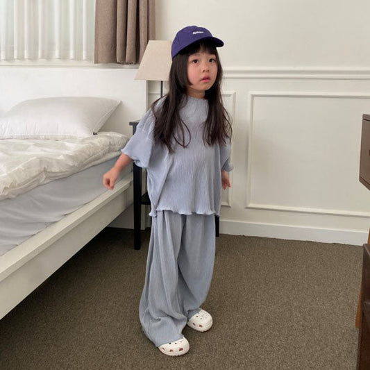 Pleated Straight Pants Korean toddler pants in sky blue made in Korea