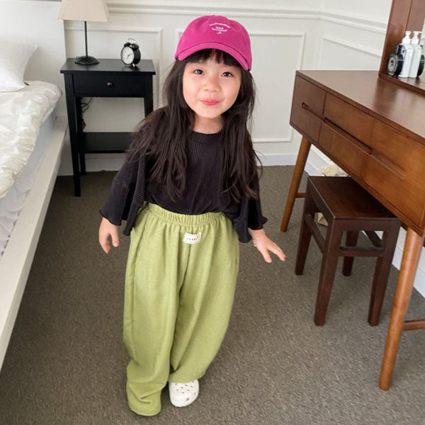 Cropped Linen Pants Korean toddler pants in olive made in Korea