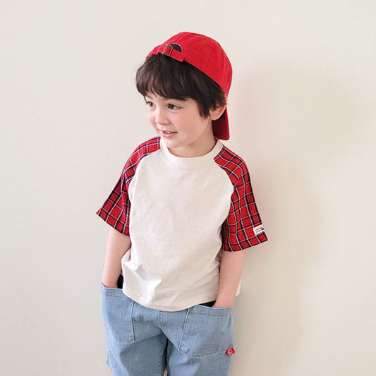 Check Tee Korean toddler t-shirt in navy made in Korea