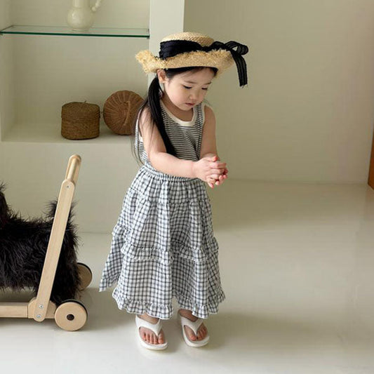 Cherry Check Tiered Skirt Korean toddler skirt in cherry made in Korea