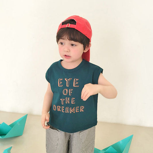 Lettering Tank Top Korean toddler tank top in dark green made in Korea