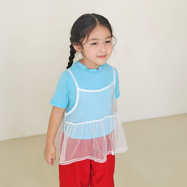 Ribbed Tee Korean toddler t-shirt in blue made in Korea