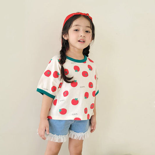 Tomato Tee Korean toddler t-shirt in ivory made in Korea