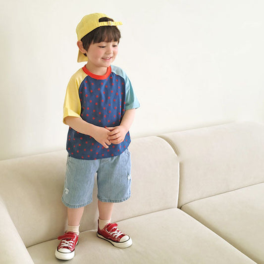 Distressed Denim Shorts Korean toddler shorts in deep blue made in Korea