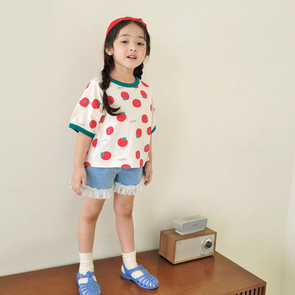 Lace Denim Shorts Korean toddler shorts in deep blue made in Korea