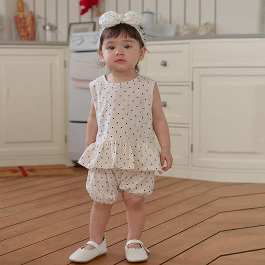 B Polka Dot Bloomer Set Korean infant set in black made in Korea