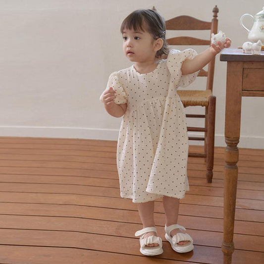 Rian Polka Dot Dress Korean infant dress in beige made in Korea