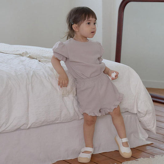 Puff Shorts Set Korean infant set in beige made in Korea