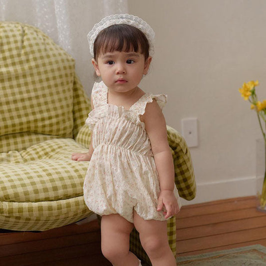 B Rainy Bodysuit Korean infant bodysuit in flower_mocha made in Korea