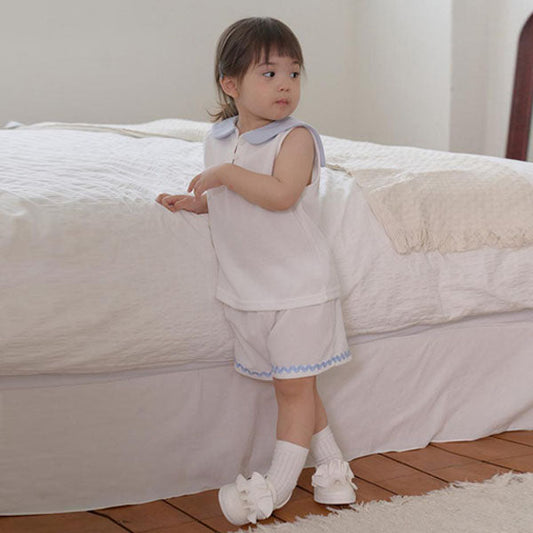 Collar Tank Top Set Korean infant set in blue made in Korea
