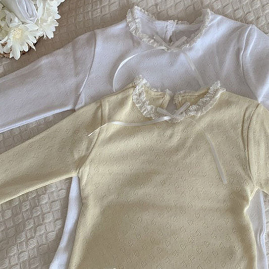 Ribbon Ruffle Tee Korean toddler t-shirt in lemon made in Korea