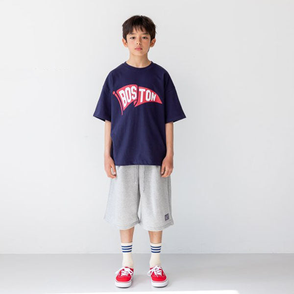 Logo Knee-Length Pants Korean toddler pants in light heather made in Korea