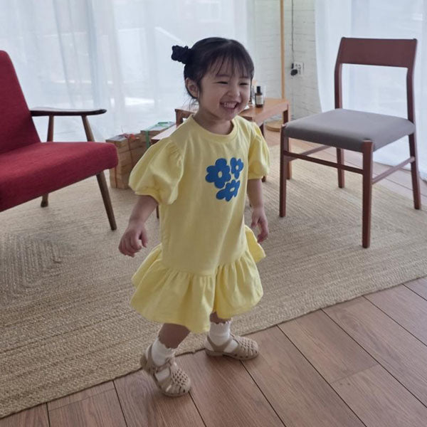 Flower Dress Korean toddler dress in yellow made in Korea