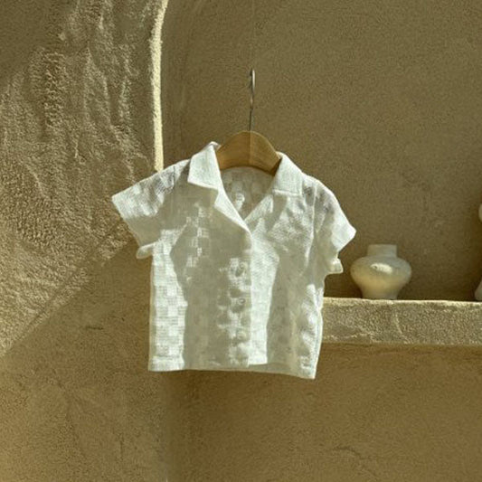 Check Shirt Korean infant shirt in plain cream made in Korea