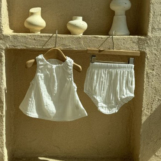 Shirred Band N Set Korean infant set in ivory made in Korea