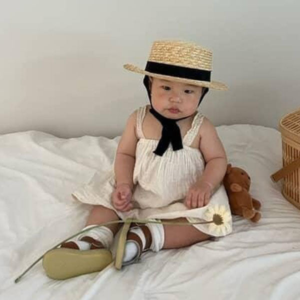 Crinkled Cotton Layered Dress Set Korean infant dress in cream made in Korea