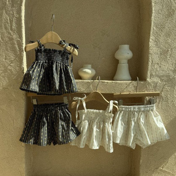 Floral Smocked Top & Bottom Set Korean infant set in ivory made in Korea