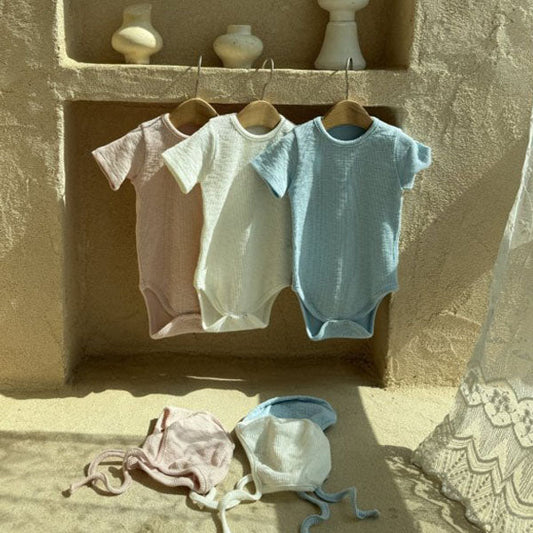 Daily Ribbed Suit Korean infant bodysuit in ivory made in Korea