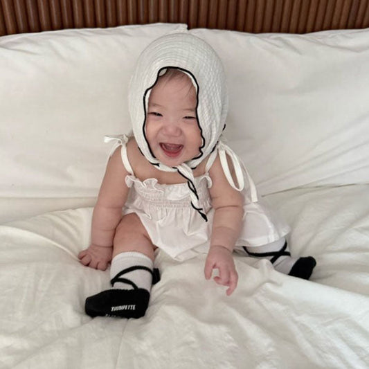 Cotton Smocked Suit Korean infant bodysuit in solid ivory made in Korea