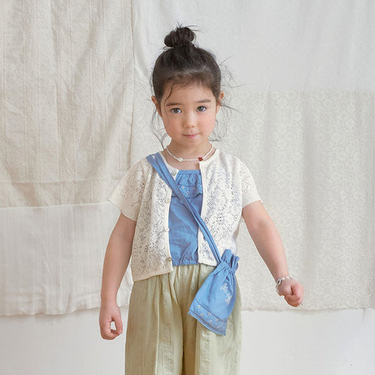 Crochet Semi-Cropped Cardigan Korean toddler sweater in cream made in Korea