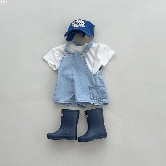 219 Pocket Denim Overall Set Korean infant overall in blue denim made in Korea