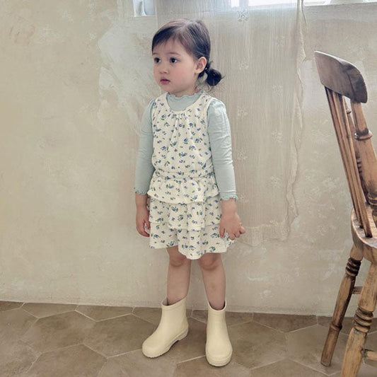 Berry Waffle Tiered Pants Korean toddler pants in ivory made in Korea
