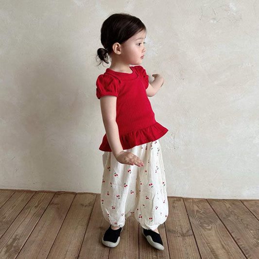 Cherry Balloon Pants Korean infant pants in cherry made in Korea
