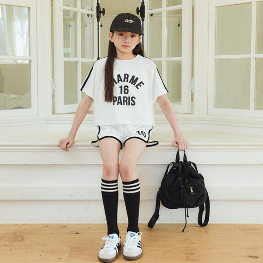 SE01 Color-Block Top & Bottom Set Korean toddler set in ivory made in Korea