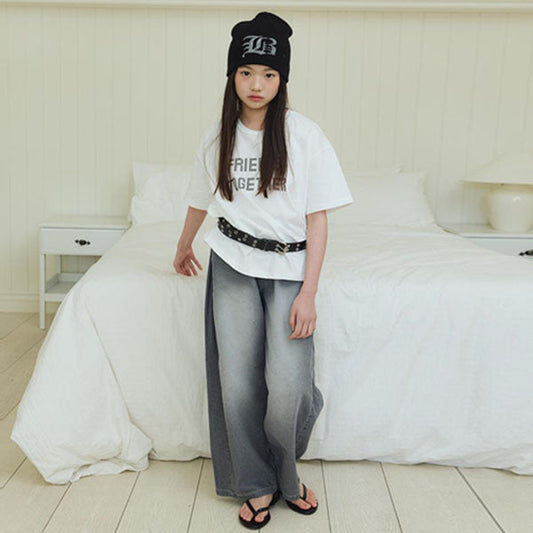 P04 Panel Wide Pants Korean toddler pants in medium blue made in Korea