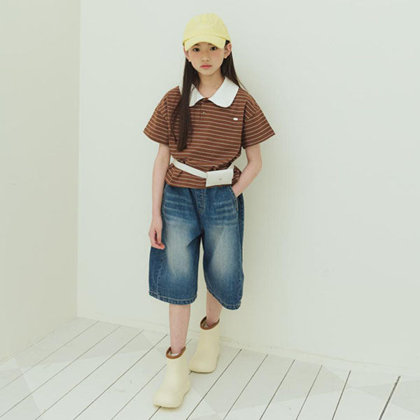 P09 Panel Bermuda Denim Korean toddler pants in medium blue made in Korea