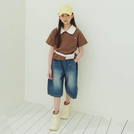 P09 Panel Bermuda Denim Korean toddler pants in medium blue made in Korea