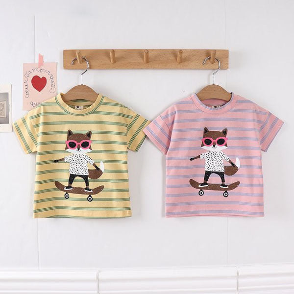 Stripe Fox Tee Korean toddler t-shirt in yellow made in Korea