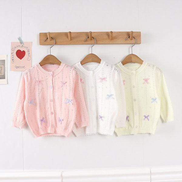 Summer Ribbon Knit Cardigan Korean toddler sweater in white made in Korea