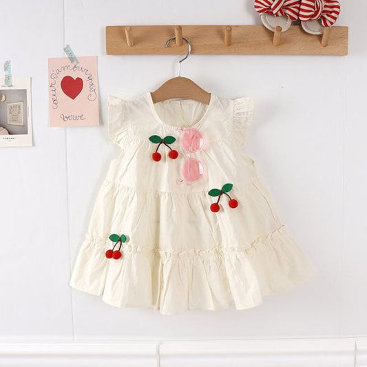 Cherry Tiered Dress Korean toddler dress in white made in Korea