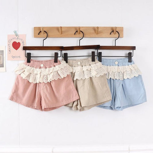 Lace Cotton Shorts Korean toddler shorts in indie pink made in Korea