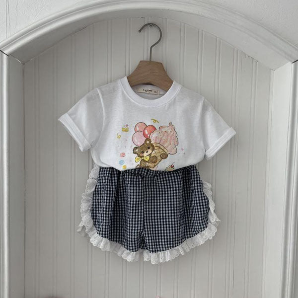Ice Cream Bear Tee Korean toddler t-shirt in white made in Korea