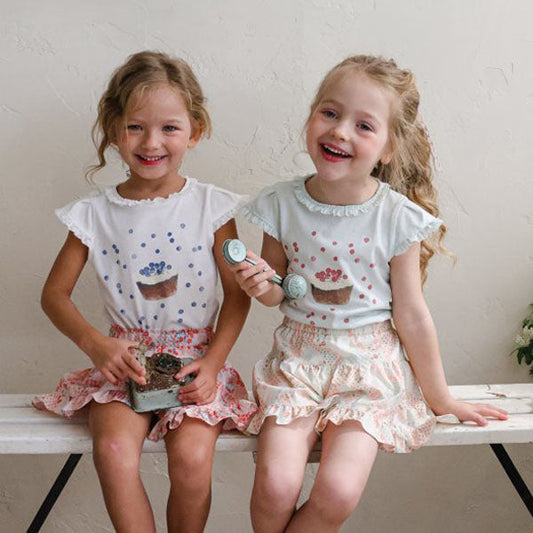 Blueberry Tee Korean toddler t-shirt in ivory made in Korea