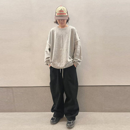 Back Pleat Curved String Pants Korean juniors pants in gray made in Korea