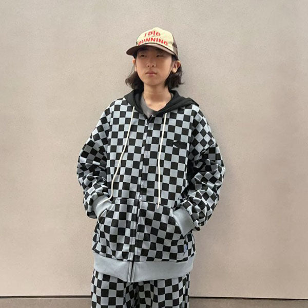 Rio Check Zip Hoodie Korean juniors sweater in gray-black made in Korea