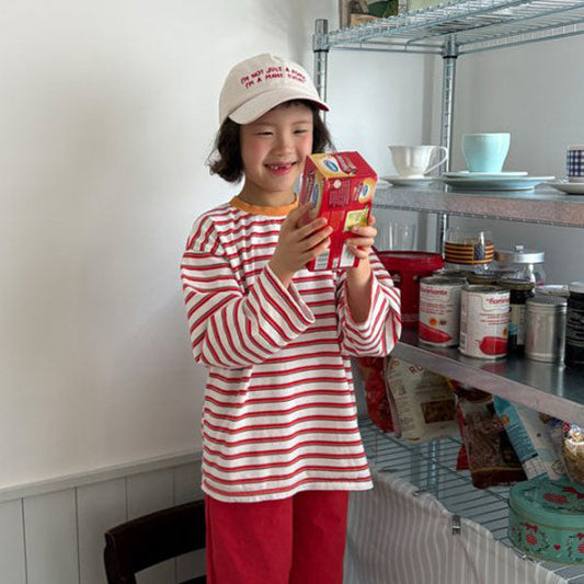 Color-Block Stripe T-Shirt Korean toddler t-shirt in pink made in Korea