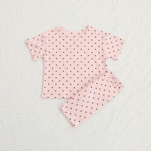 SS Summer Celeb Polka Dot Short Sleeve Top & Bottom Set Korean toddler set in white made in Korea