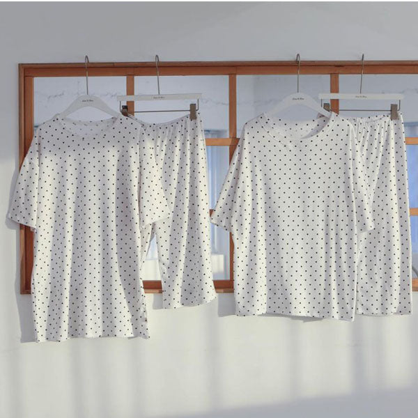 SS Summer Celeb Polka Dot Short Sleeve Top & Bottom Set Adult Korean kids set in white made in Korea