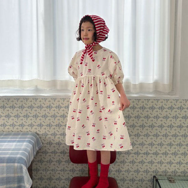 Cherry Dress Korean toddler dress in solid color made in Korea