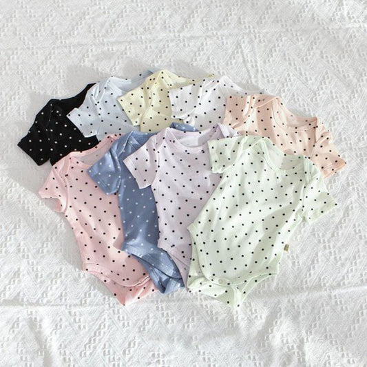 SS Summer Celeb Polka Dot Short Sleeve Bodysuit Korean infant bodysuit in white made in Korea
