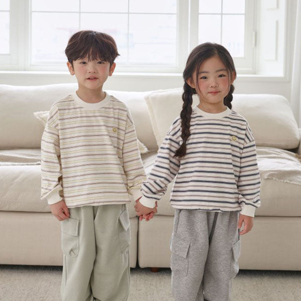 Smile Topstitched Sweatshirt Korean toddler sweater in yellow made in Korea